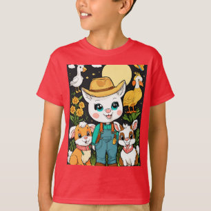  Cute Farm Animals Cartoon-Sticker Style  T-Shirt