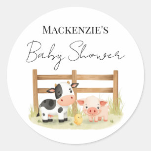 Cute Farm Animals Cow, Pig, and Chick  Baby Shower Classic Round Sticker
