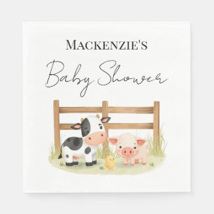 Cute Farm Animals Cow, Pig, and Chick  Baby Shower Napkin