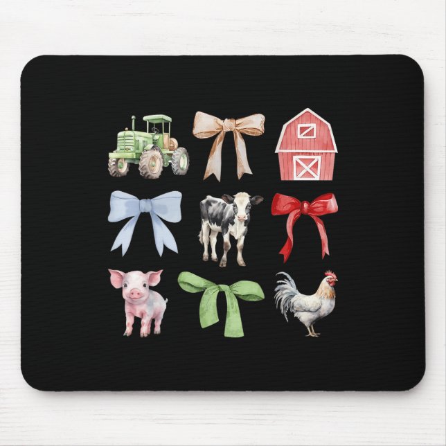 Cute Farm Animals Cow Pig Chicken Coquette Farmer  Mouse Pad (Front)