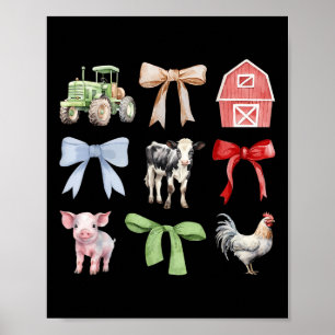 Cute Farm Animals Cow Pig Chicken Coquette Farmer Poster