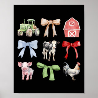 Cute Farm Animals Cow Pig Chicken Coquette Farmer Poster