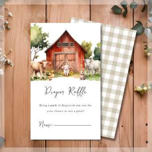 Cute Farm Animals Diaper Raffle Baby Shower Enclosure Card