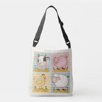 Cute Farm Animals Gingham Barnyard