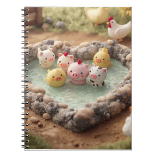 Cute Farm Animals in Heart Pond Notebook