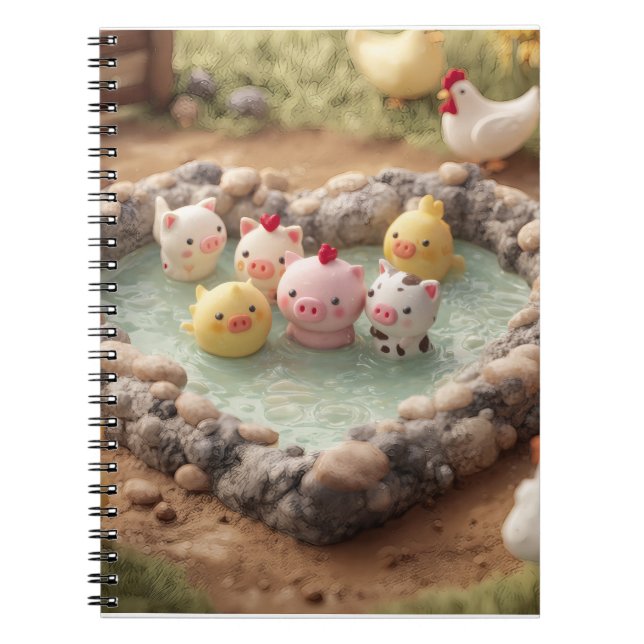 Cute Farm Animals in Heart Pond Notebook (Front)