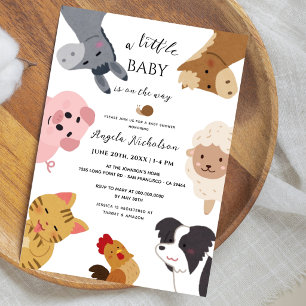 Cute Farm Animals Modern Watercolor Baby Shower Invitation