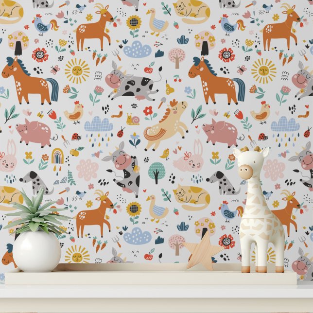Cute Farm Animals Nursery Peel and Stick Wallpaper (Creator Uploaded)