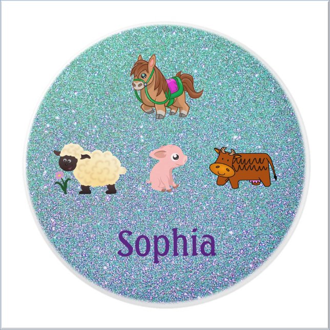 Cute Farm Animals on Glitter Background Ceramic Knob (Creator Uploaded)