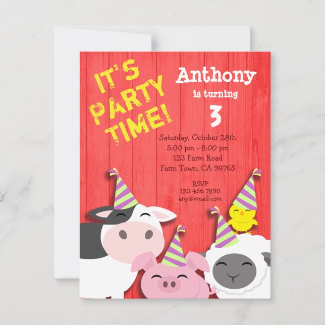 Cute Farm Animals Party Invitation (Front)
