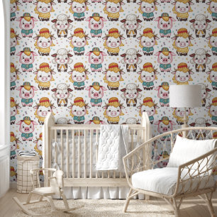 Cute Farm Animals Pattern Kids Nursery Room Wallpaper