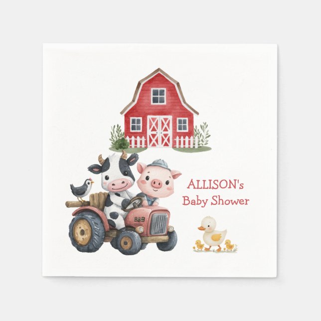 Cute Farm Animals Pig Cow Barnyard Baby Shower Napkin (Front)