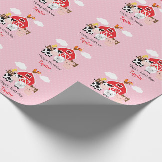 Cute Farm Animals (Pink) Birthday Personalised Wrapping Paper
