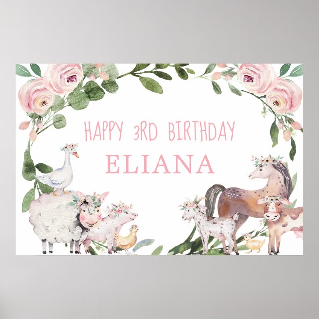 Cute farm animals pink greenery welcome sign (Front)