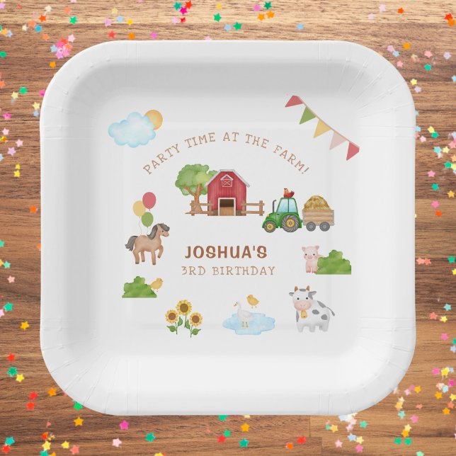 Cute Farm Animals Red Barn Tractor Paper Plate (Creator Uploaded)