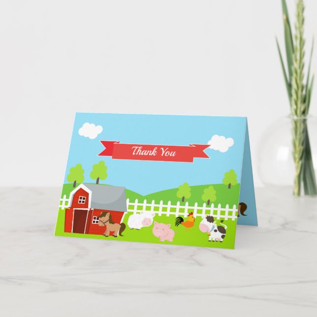 Cute Farm Animals Thank You Card (Front)