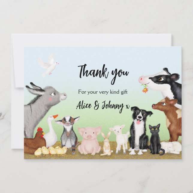 Cute farm animals thank you card (large) (Front)