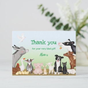 Cute farm animals thank you card (small)