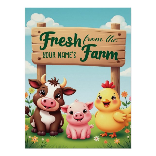 Cute Farm Animals Under Farm Sign (Front)