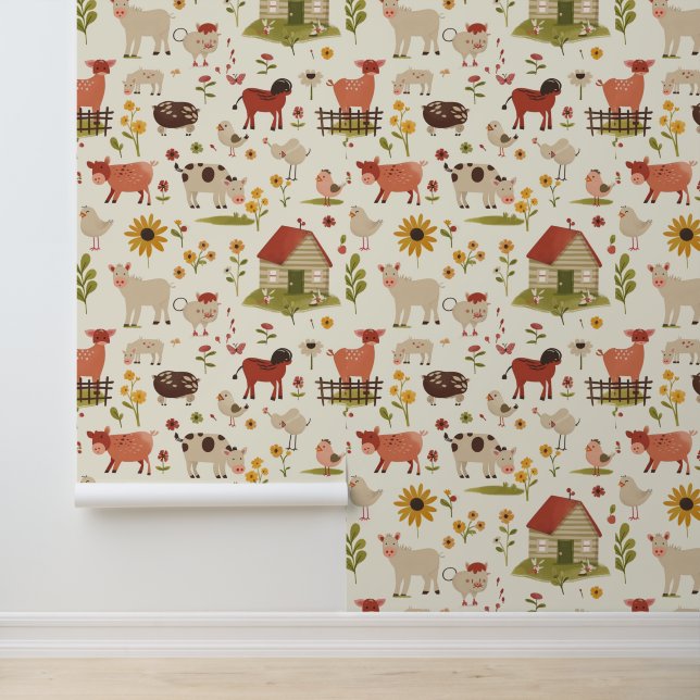 Cute Farm Baby Animals with Boho Florals #12 Wallpaper (Application)