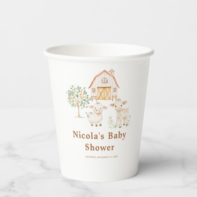 Cute Farm Barn Baby Shower Paper Cups (Back)