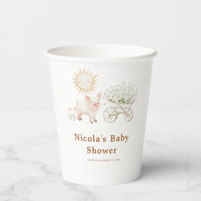 Cute Farm Barn Baby Shower Paper Cups (Back)