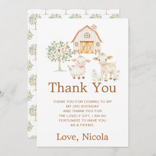 Cute Farm Barn Birthday Thank You Card