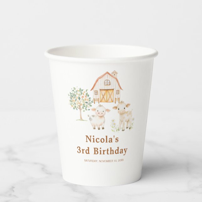 Cute Farm Barn Cows Birthday Paper Cups (Back)