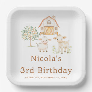 Cute Farm Barn Cows Birthday Paper Plate