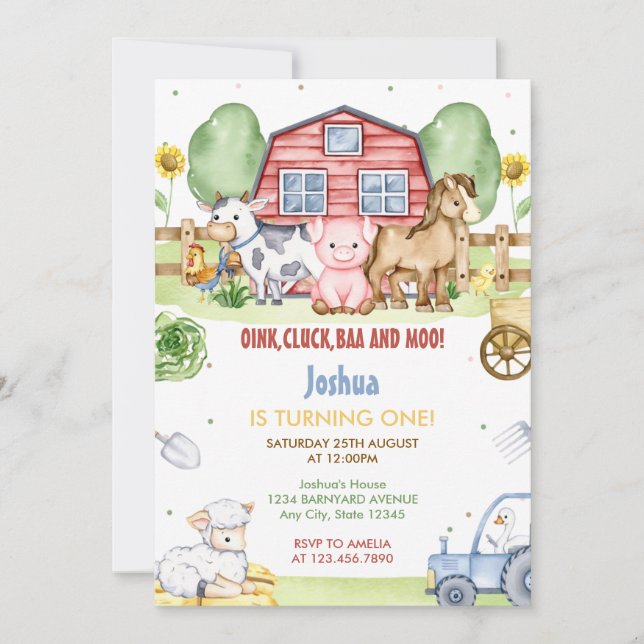 Cute Farm Barnyard Animals Birthday Party Invitation (Front)