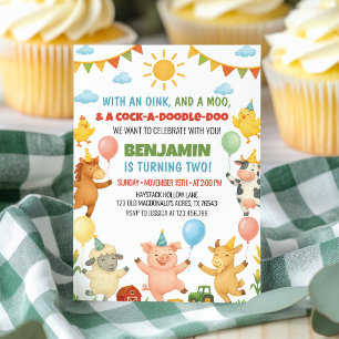 Cute Farm Barnyard Animals Kids Birthday Party Invitation
