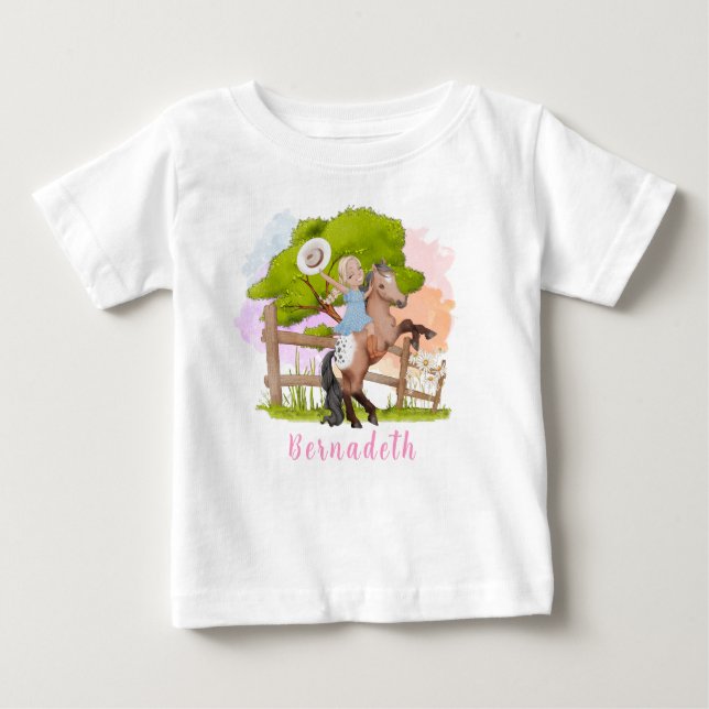 Cute Farm Blonde Girl Birthday Baby T-Shirt (Front)