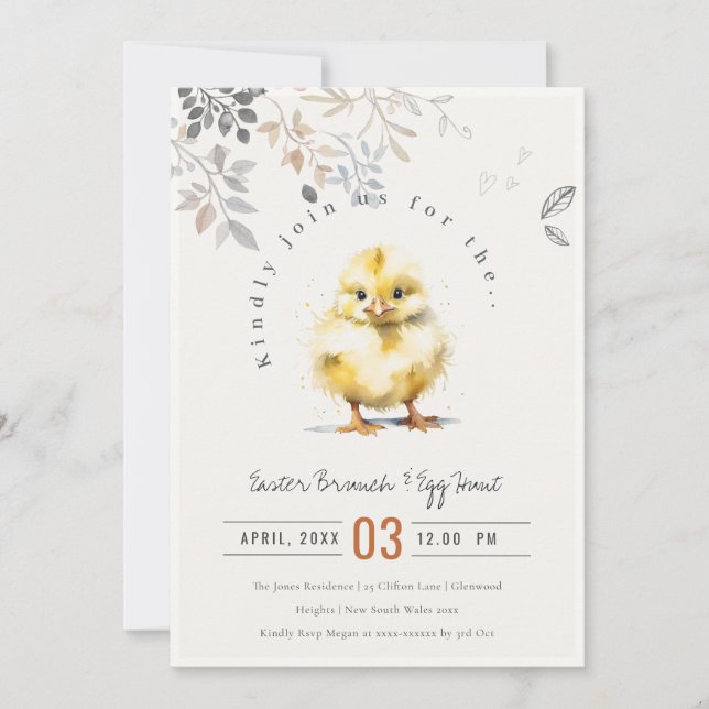 Cute Farm Chick Blush Floral Easter Egg Hunt Invitation (Front)