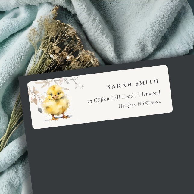 Cute Farm Chick Watercolor Floral Address (Creator Uploaded)