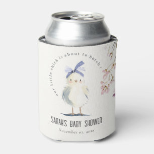 Cute Farm Chick Watercolor Floral Baby Shower Can Cooler