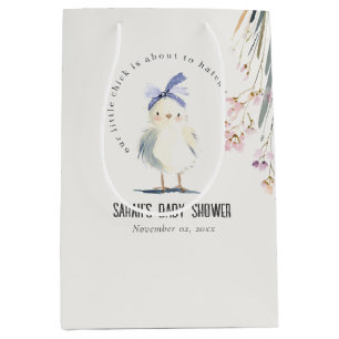 Cute Farm Chick Watercolor Floral Baby Shower Medium Gift Bag