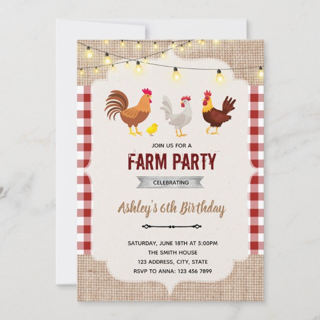 Cute farm chicken theme invitation (Front)