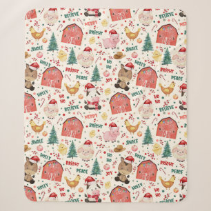 Cute Farm Christmas Watercolor Sherpa Blanket