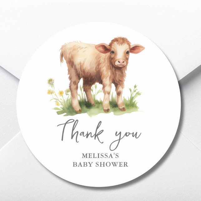 Cute Farm Cow Baby Shower Thank You Favour Sticker (Creator Uploaded)