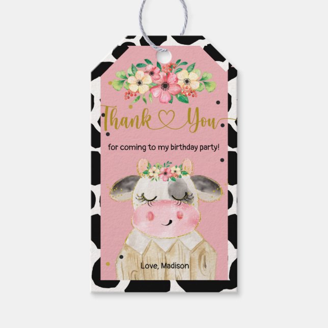Cute Farm Cow Floral Gift Tag (Front)