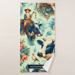 Cute Farm Cow Watercolor Painting Bath Towel