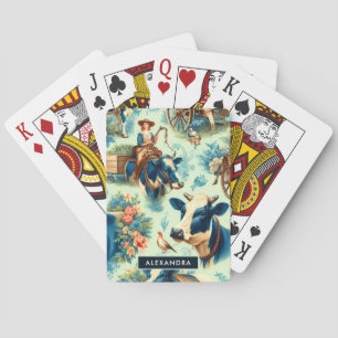 Cute Farm Cow Watercolor Painting Playing Cards