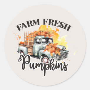 cute Farm fresh pumpkins old truck Classic Round Sticker