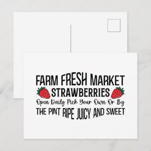 Cute farm fresh strawberries  postcard
