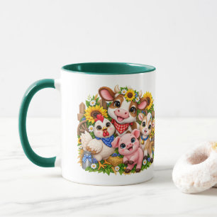 Cute Farm Friends Cow Chicken Goat Pig Whimsical Mug