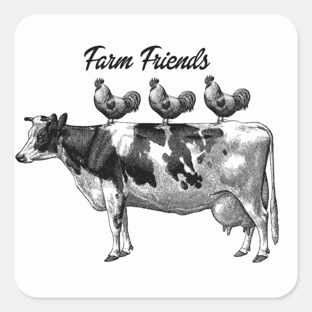 Cute Farm friends Vintage cow roosters sticker (Front)
