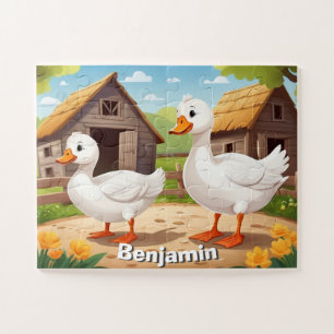 Cute Farm Gooses Personalised Jigsaw Puzzle