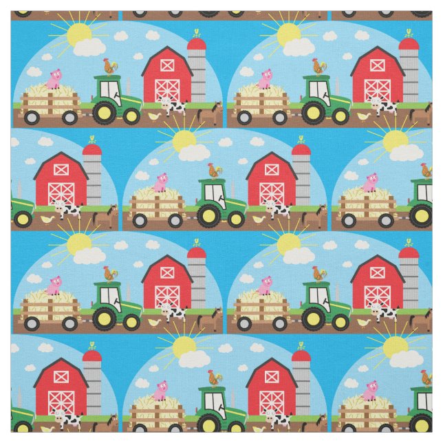 Cute Farm Kids Tractor Animals Fabric (Swatch)