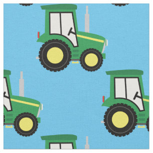 Cute Farm Kids Tractor Blue Fabric