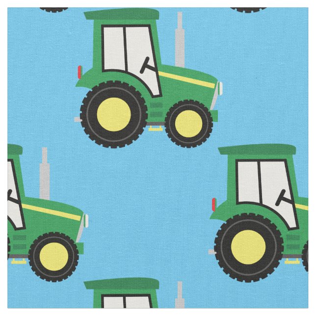 Cute Farm Kids Tractor Blue Fabric (Close Up)